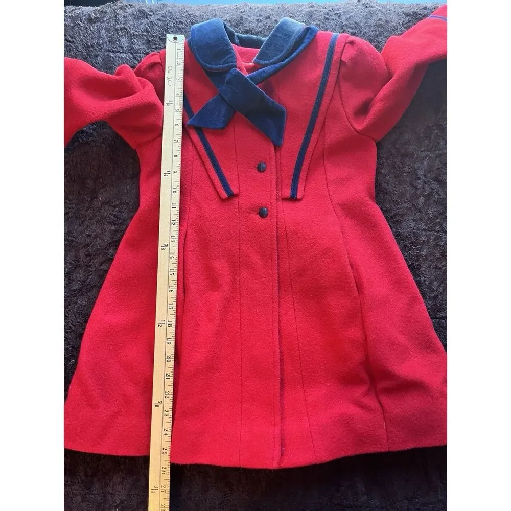 Vintage 80s Wool Nylon‎ Red Christmas Coat Girls 6X Tailored by Rothschild USA